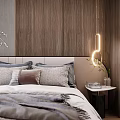 Modern Bedroom Interior With Wooden Accent Wall Bedside Lamp Built-in Wardrobe And Accent Chair