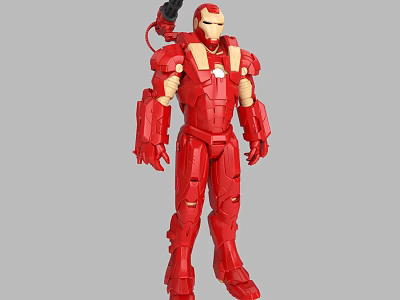 Red Iron Man Action Figure With Detailed Armor and Weapon Design 3d model