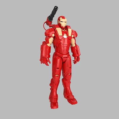 Red Iron Man Action Figure With Detailed Armor and Weapon Design 3d model