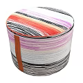 Round Colorful Striped Fabric Ottoman With Decorative Brown Strap For Living Room Decor
