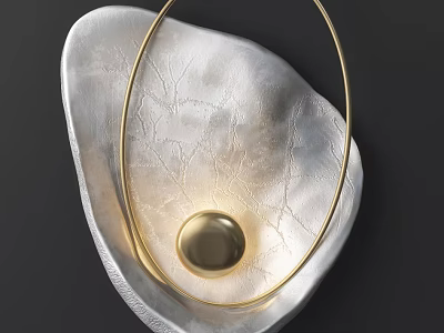Abstract Modern Wall Lamp With Golden Circular Ring And Silver Textured Curved Surface 3d model