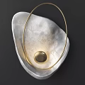 Abstract Modern Wall Lamp With Golden Circular Ring And Silver Textured Curved Surface