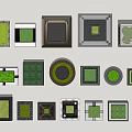 Various Tree Pits Designs with Square Round Shapes and Grass Covered Surfaces 3d model
