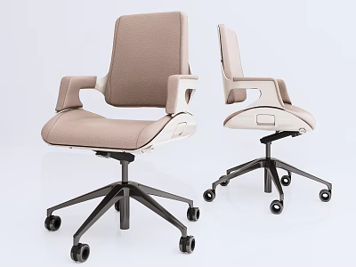 Two Light Colored Office Chairs With Modern Design Armrests Black Casters And Metal Base 3d model
