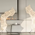 Unique Abstract Geometric Floor Lamp with White Mesh and Metal Stand in Modern Living Room