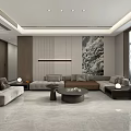 Modern Light Luxury Living And Dining Room With Marble Floor And Comfortable Large Sofa Sets