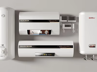 Different Models Of Electric Water Heaters With Control Panels And Displays 3d model