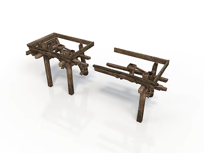 Traditional Wooden Architectural Brackets With Intricate Crossed Strips And Connecting Parts Dark Brown White Background 3d model