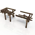 Traditional Wooden Architectural Brackets With Intricate Crossed Strips And Connecting Parts Dark Brown White Background