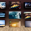 Multiple Televisions On Display Show Various Scenery Car Portrait And Landscape
