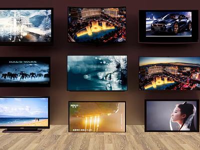 Multiple Televisions On Display Show Various Scenery Car Portrait And Landscape 3d model