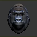 Realistic Gorilla Head Portrait With Orange Eyes And Textured Fur On Neutral Gray Background