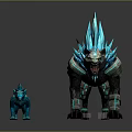 Large And Small Ice Crystal Mythical Beast Game Fantasy Characters With Glowing Blue Spikes