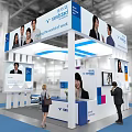 FLEXSPACE Coworking Exhibition Booth with Blue White Design Display Screens People Photos and Interacting
