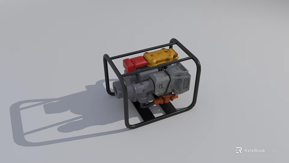 Industrial Equipment With Black Metal Frame Yellow Red Components And Gray Body 3d model 