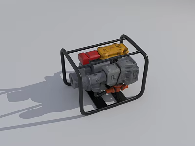Industrial Equipment With Black Metal Frame Yellow Red Components And Gray Body 3d model