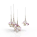 Hanging Living Decor Pieces With Purple Flowers And Gold Decorative Accents Set Of Four