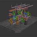 Orange Industrial Robotic Arms System With Multiple Automated Mechanical Equipment On Platform 3d model