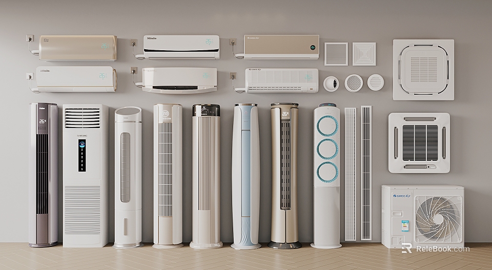 Various Styles of Wall Mounted Floor Standing and Tower Air Conditioners and Fans 3d model 