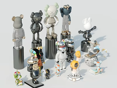 Modern Artistic Decorative Ornament Combination With Multiple Figurines Different Sizes And Black Pedestals 3d model