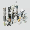 Modern Artistic Decorative Ornament Combination With Multiple Figurines Different Sizes And Black Pedestals
