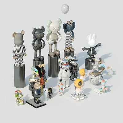Modern Artistic Decorative Ornament Combination With Multiple Figurines Different Sizes And Black Pedestals 3d model