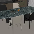 Modern Rectangular Dining Table Set with Green Marble Top Black White Chairs and Table Decor 3d model