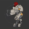 Standing Robot Character Featuring Red Head Gray Body Blue Black Details Mechanical Arms Legs
