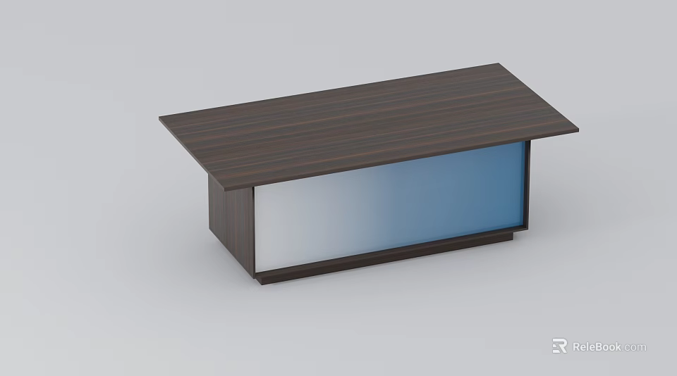 Modern Wooden Conference Table With Dark Striped Top And Blue Transparent Panel 3d model 