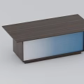 Modern Wooden Conference Table With Dark Striped Top And Blue Transparent Panel