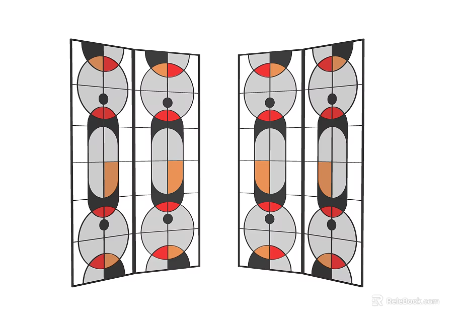 Modern Geometric Pattern Room Divider Featuring Circular Rectangular And Colorful Elements 3d model 