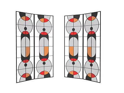 Modern Geometric Pattern Room Divider Featuring Circular Rectangular And Colorful Elements 3d model