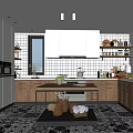 Modern Kitchen Interior Design With White And Wooden Cabinets Island Counter And Patterned Tile Floor