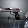 Detailed Silver Pistol With Magazine And Bullet On Black Smooth Surface