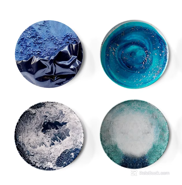 Blue Textured Round Wall Decor with Various Patterns for Modern Home 3d model 