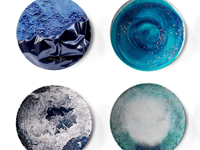 Blue Textured Round Wall Decor with Various Patterns for Modern Home 3d model