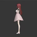 3D Character Model Of Red Haired Girl In Pink Dress With Arms Outstretched