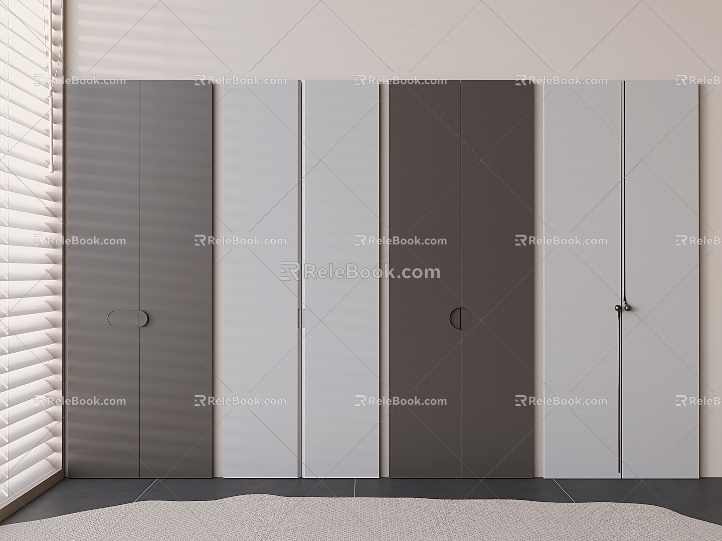 Cream Wardrobe Door Panel Solid Wood Light Luxury Wardrobe Door Panel 3d model