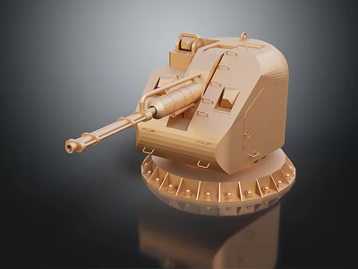 Golden Military Weapon Tank Turret Model With Detailed Gun Barrel And Base 3d model