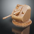 Golden Military Weapon Tank Turret Model With Detailed Gun Barrel And Base