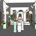 Modern Boutique Interior With Open Space Green White Decor Display Shelves Columns And Terrazzo Floor