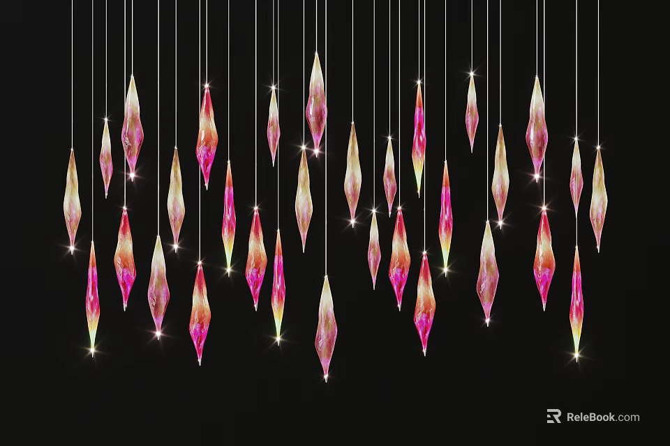 Colorful Crystal Chandelier With Pink Gold Pendants Hanging Shiny Decorative Lighting 3d model 