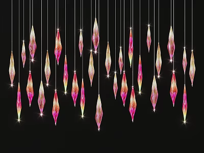 Colorful Crystal Chandelier With Pink Gold Pendants Hanging Shiny Decorative Lighting 3d model