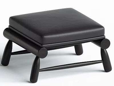 Stylish Black Leather Sofa Stool With Wooden Legs And Minimalist Design 3d model