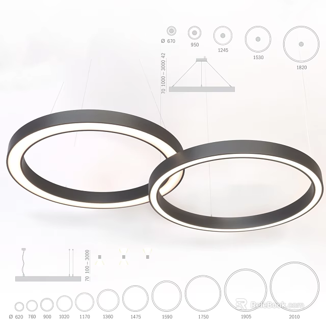 Modern Circular Pendant Lights With Double Rings And Sleek Design Details 3d model 