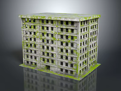 Old Abandoned Multi Storey Building Exterior Covered With Green Moss 3d model