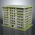 Old Abandoned Multi Storey Building Exterior Covered With Green Moss 3d model