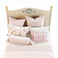 Light Wooden Kids Bed With Pink Bedding Storage Drawers And Stuffed Toys