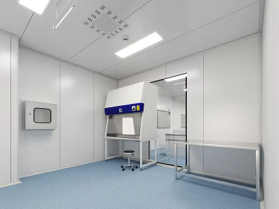 Modern Cleanroom Laboratory Interior With Biosafety Cabinet White Walls And Blue Floor 3d model
