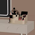 White Dressing Table with Glass Dome Organizer Pink Cosmetic Storage and Makeup Brushes
